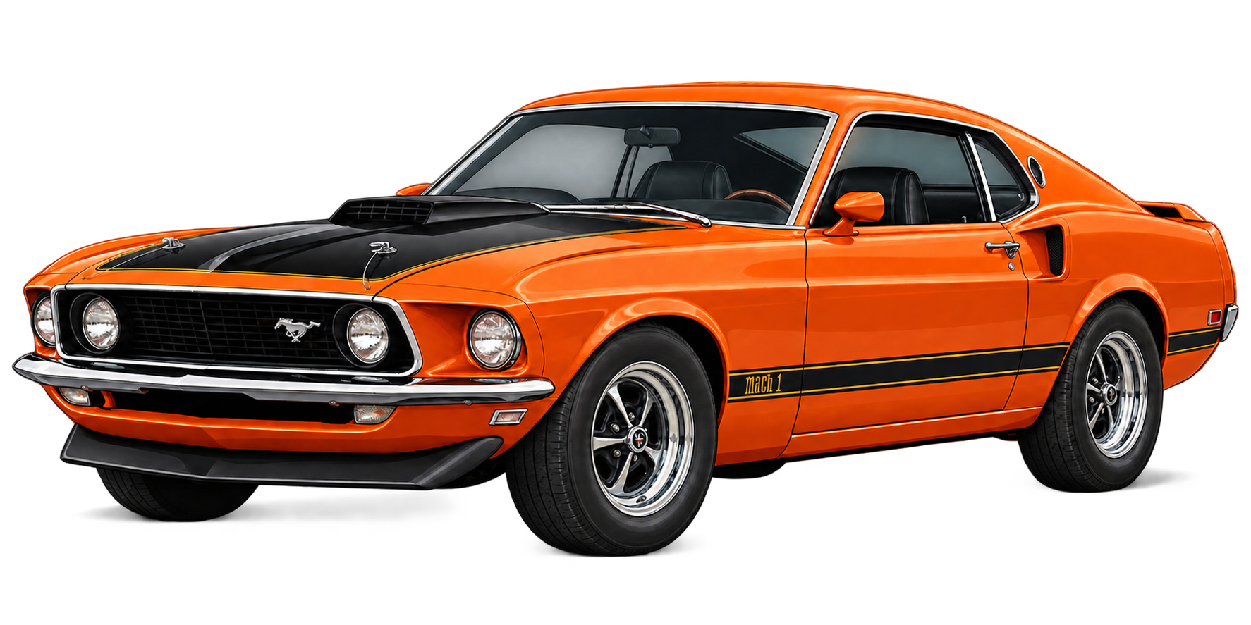 Orange 1969 Ford Mustang Mach 1 illustration